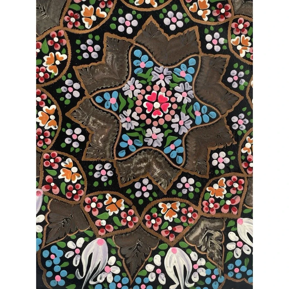 Vintage Turkish Etched Copper Wall Plate Hand-painted Enamel Hanging 7.5